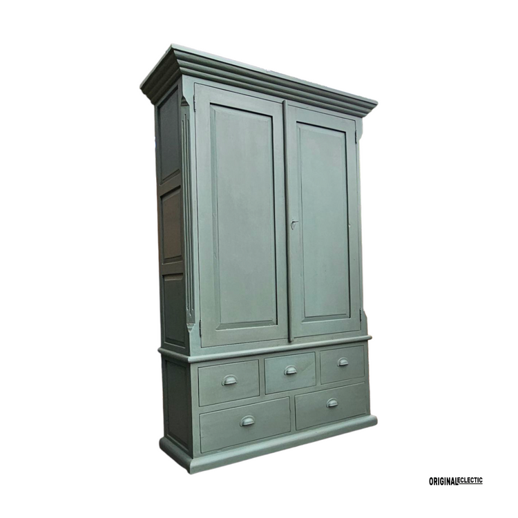 Vintage linen housekeepers cupboard armoire distressed Farrow & Ball Green Smoke