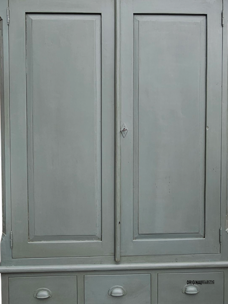 Vintage linen housekeepers cupboard armoire distressed Farrow & Ball Green Smoke