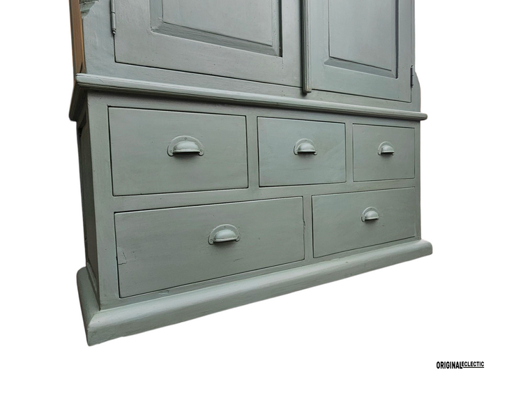Vintage linen housekeepers cupboard armoire distressed Farrow & Ball Green Smoke