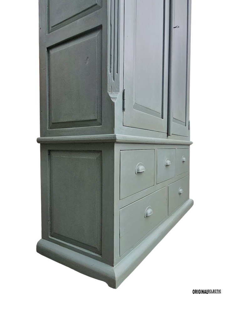 Vintage linen housekeepers cupboard armoire distressed Farrow & Ball Green Smoke