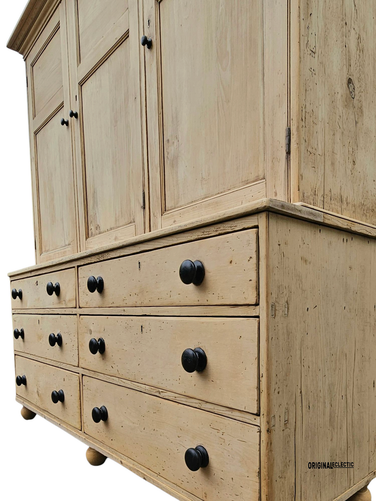 Huge Victorian pine housekeeper cupboard dresser with drawers