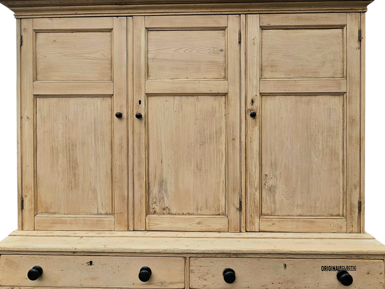 Huge Victorian pine housekeeper cupboard dresser with drawers