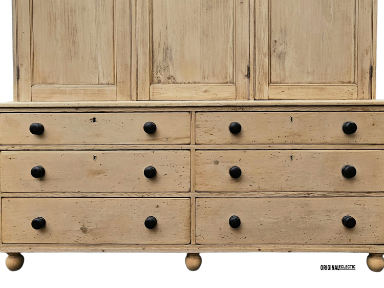 Huge Victorian pine housekeeper cupboard dresser with drawers