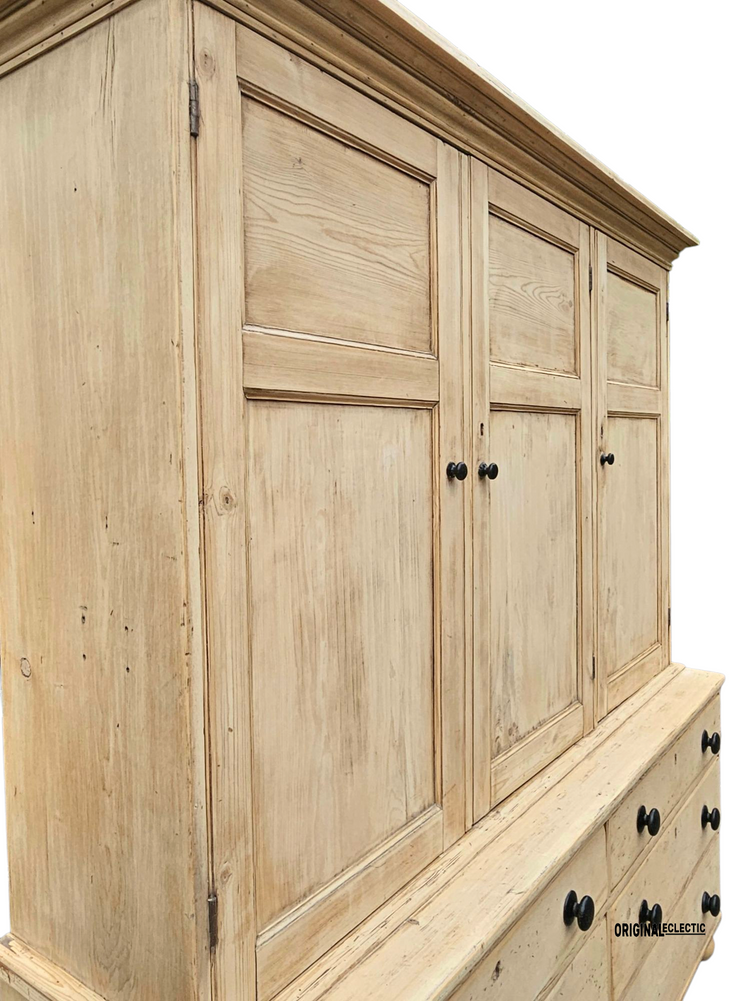 Huge Victorian pine housekeeper cupboard dresser with drawers