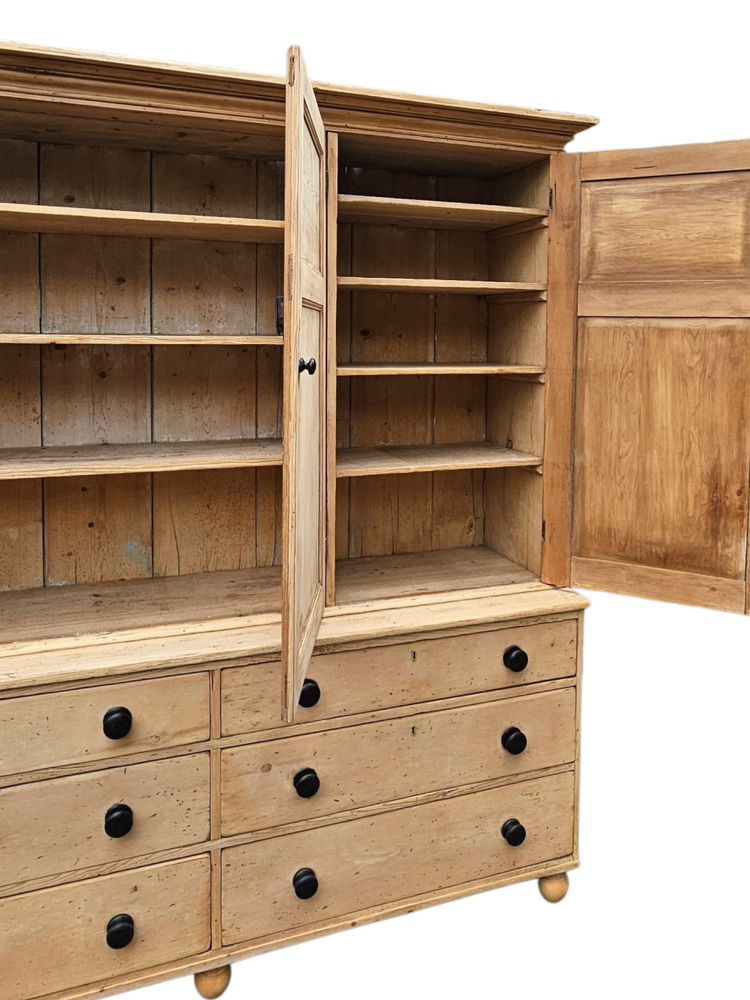 Huge Victorian pine housekeeper cupboard dresser with drawers