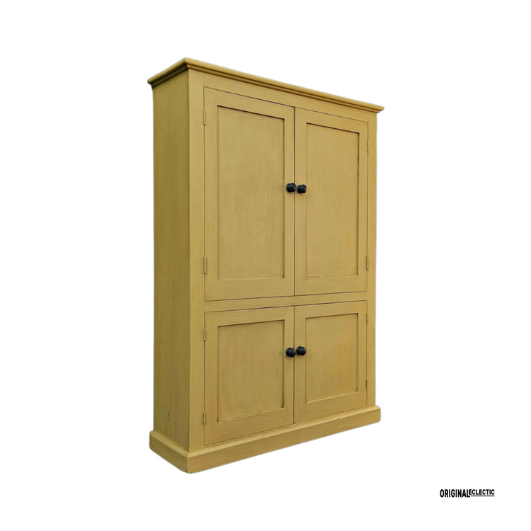 Large antique pine housekeepers linen cupboard mustard yellow