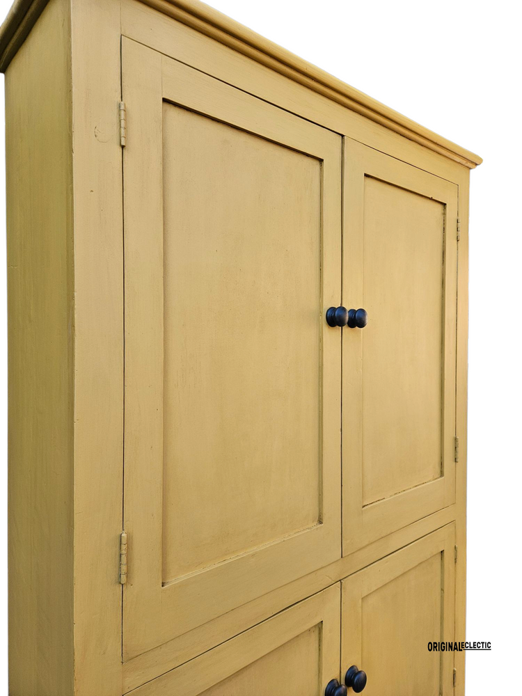 Large antique pine housekeepers linen cupboard mustard yellow