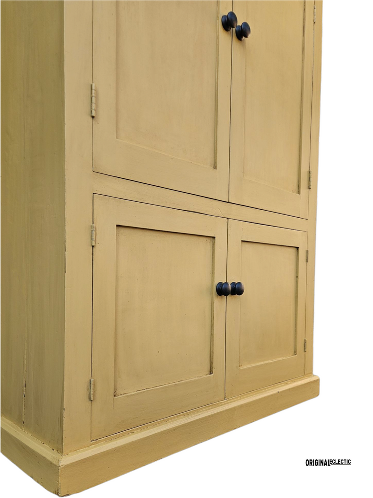 Large antique pine housekeepers linen cupboard mustard yellow