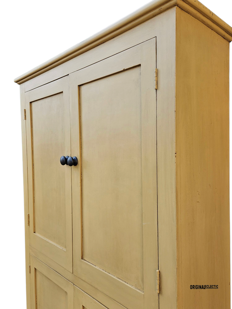 Large antique pine housekeepers linen cupboard mustard yellow