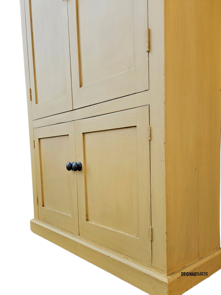 Large antique pine housekeepers linen cupboard mustard yellow