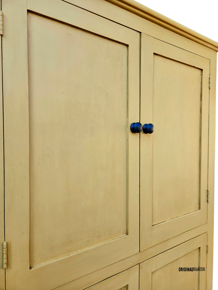Large antique pine housekeepers linen cupboard mustard yellow