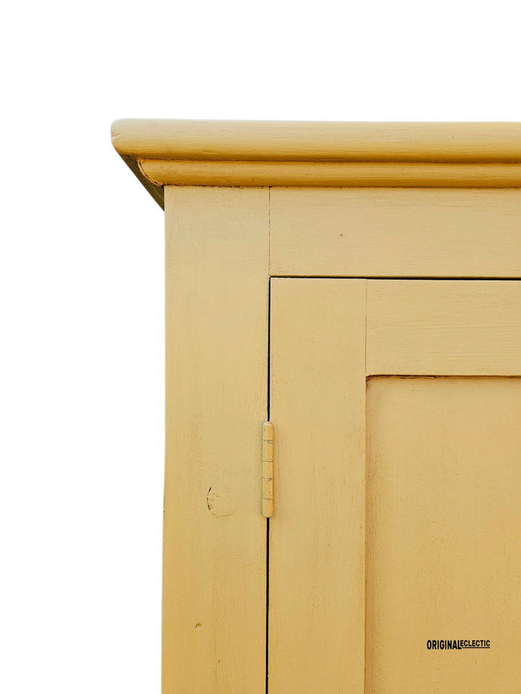 Large antique pine housekeepers linen cupboard mustard yellow
