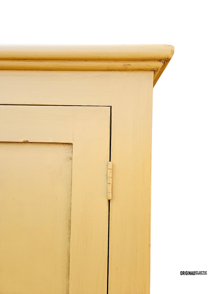 Large antique pine housekeepers linen cupboard mustard yellow