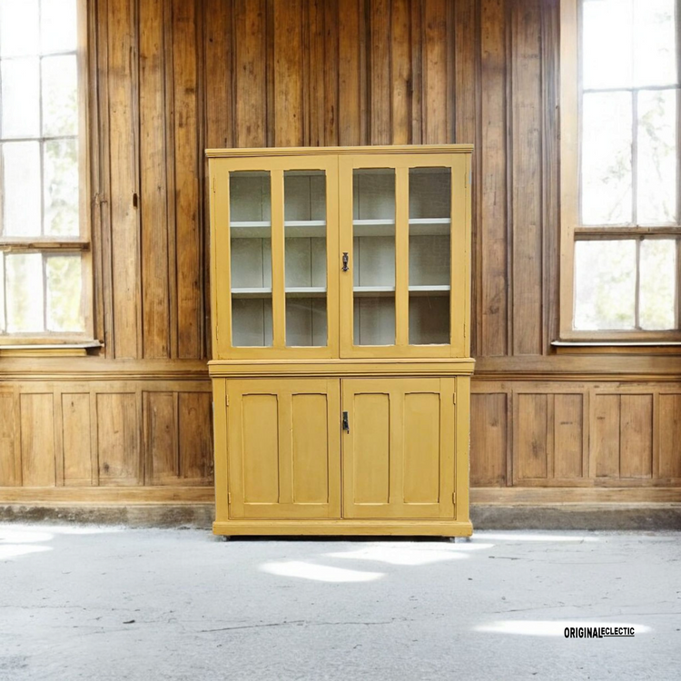 Antique glazed display Cupboard Dresser mustard yellow