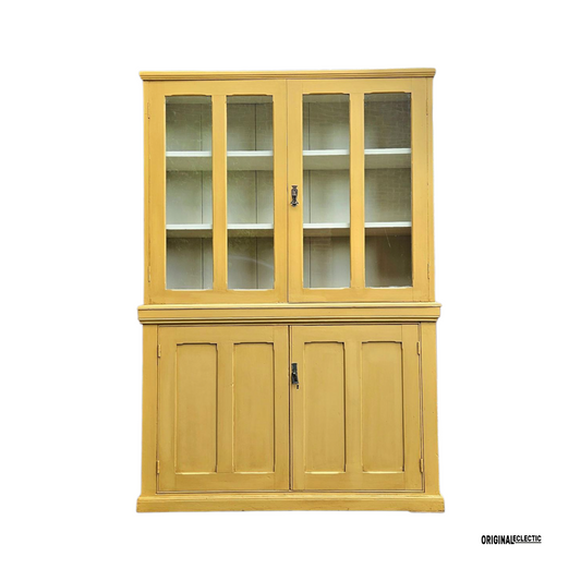 Antique glazed display Cupboard Dresser mustard yellow