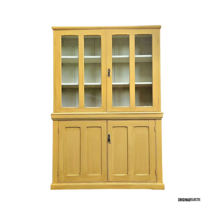 Antique glazed display Cupboard Dresser mustard yellow