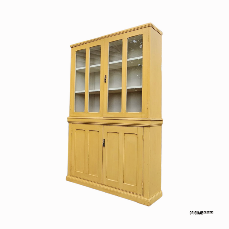 Antique glazed display Cupboard Dresser mustard yellow