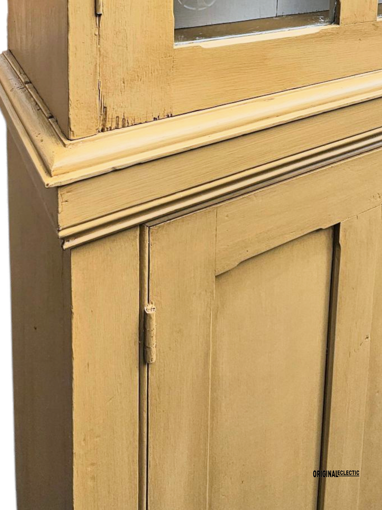 Antique glazed display Cupboard Dresser mustard yellow