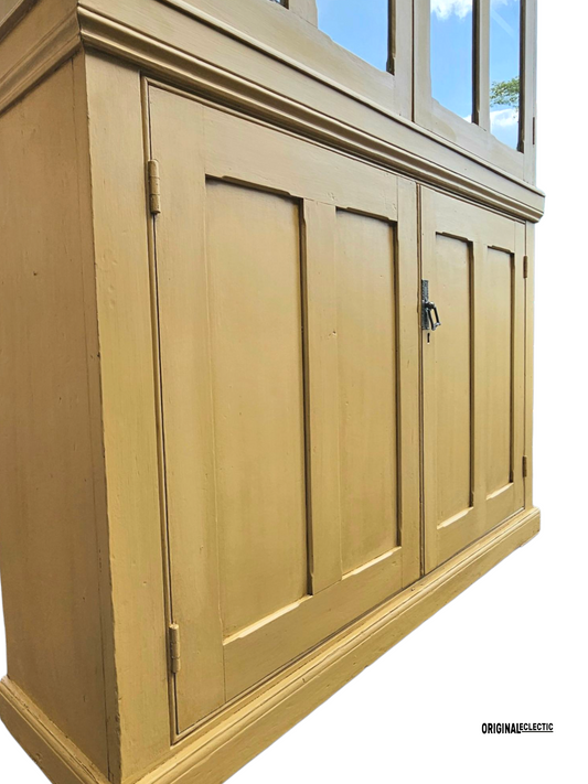 Antique glazed display Cupboard Dresser mustard yellow