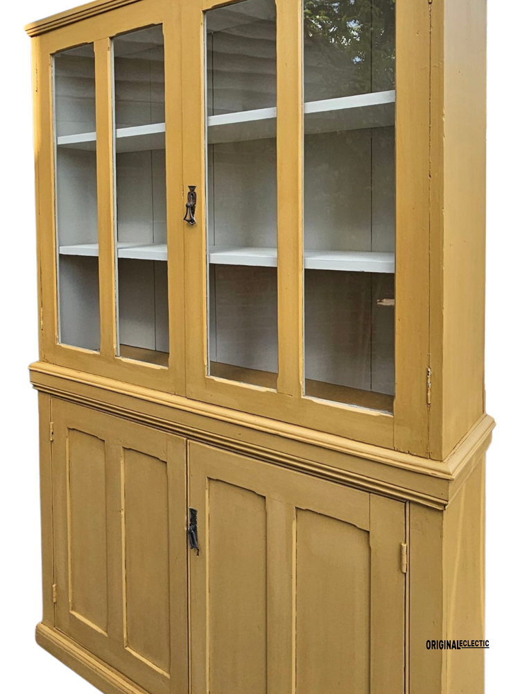Antique glazed display Cupboard Dresser mustard yellow