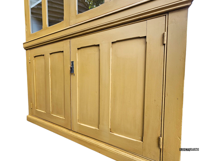 Antique glazed display Cupboard Dresser mustard yellow