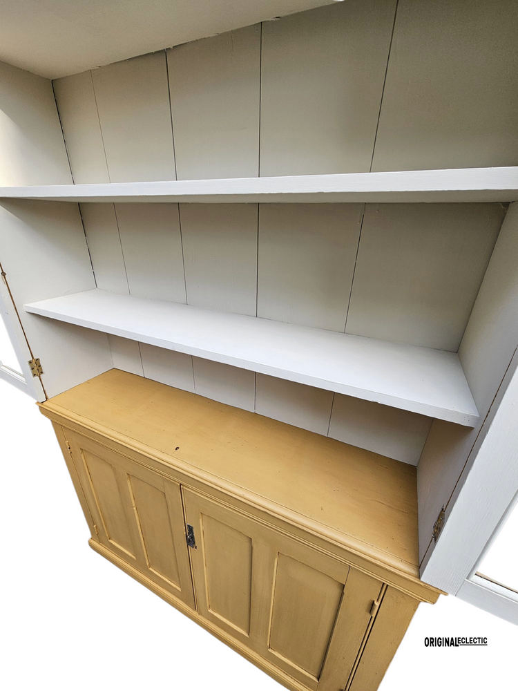 Antique glazed display Cupboard Dresser mustard yellow