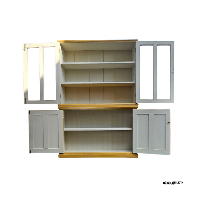 Antique glazed display Cupboard Dresser mustard yellow