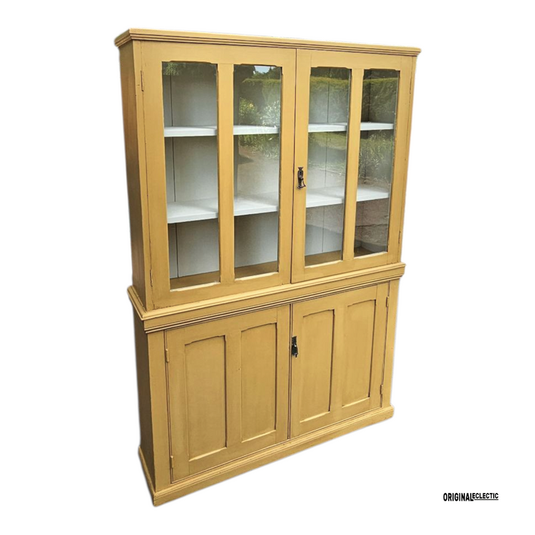 Antique glazed display Cupboard Dresser mustard yellow