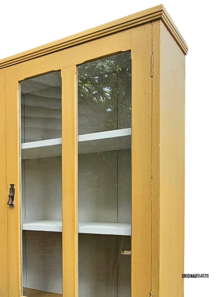 Antique glazed display Cupboard Dresser mustard yellow