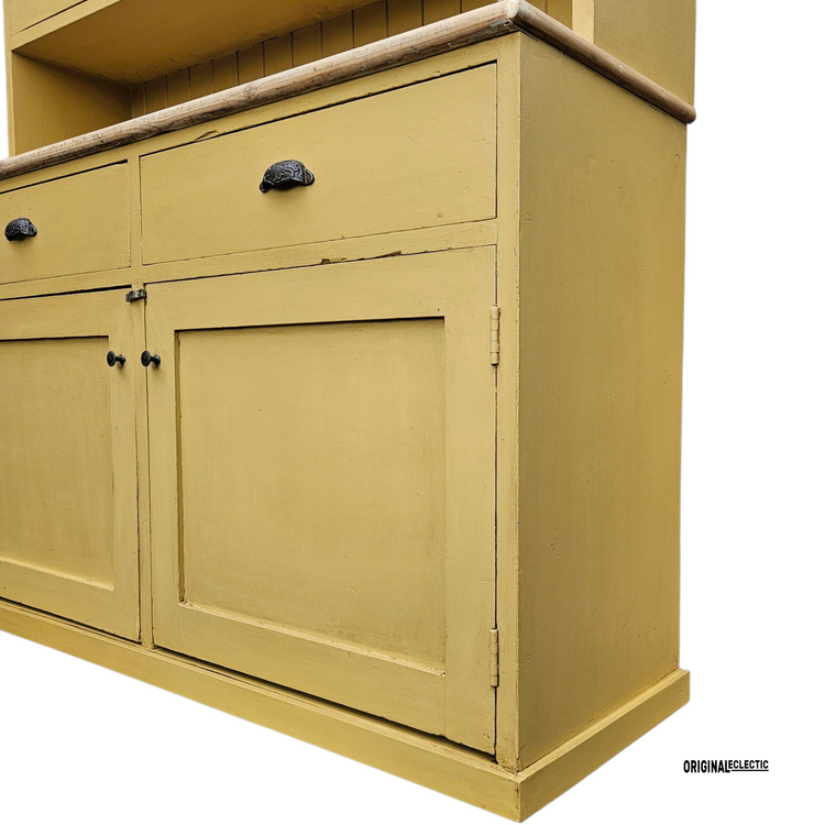 Large antique pine housekeepers Cupboard Dresser mustard yellow