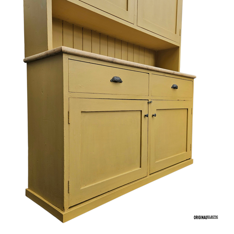 Large antique pine housekeepers Cupboard Dresser mustard yellow