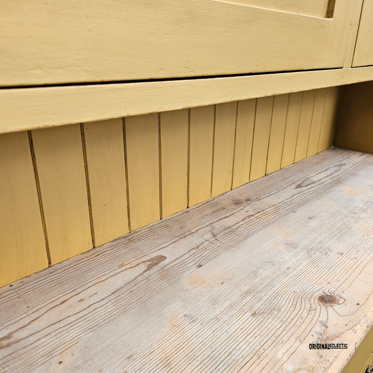 Large antique pine housekeepers Cupboard Dresser mustard yellow