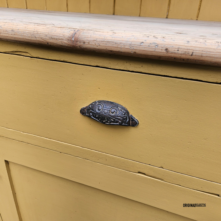 Large antique pine housekeepers Cupboard Dresser mustard yellow