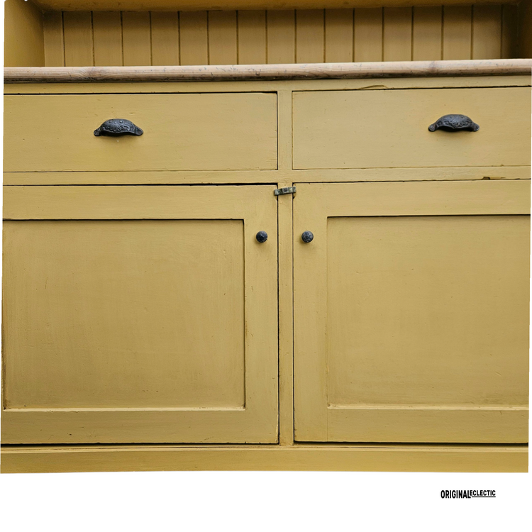 Large antique pine housekeepers Cupboard Dresser mustard yellow