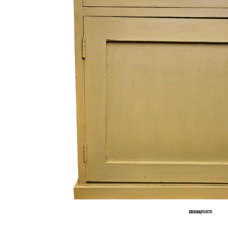 Large antique pine housekeepers Cupboard Dresser mustard yellow