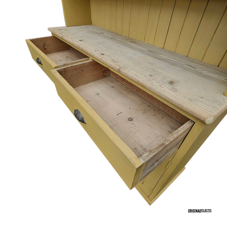 Large antique pine housekeepers Cupboard Dresser mustard yellow