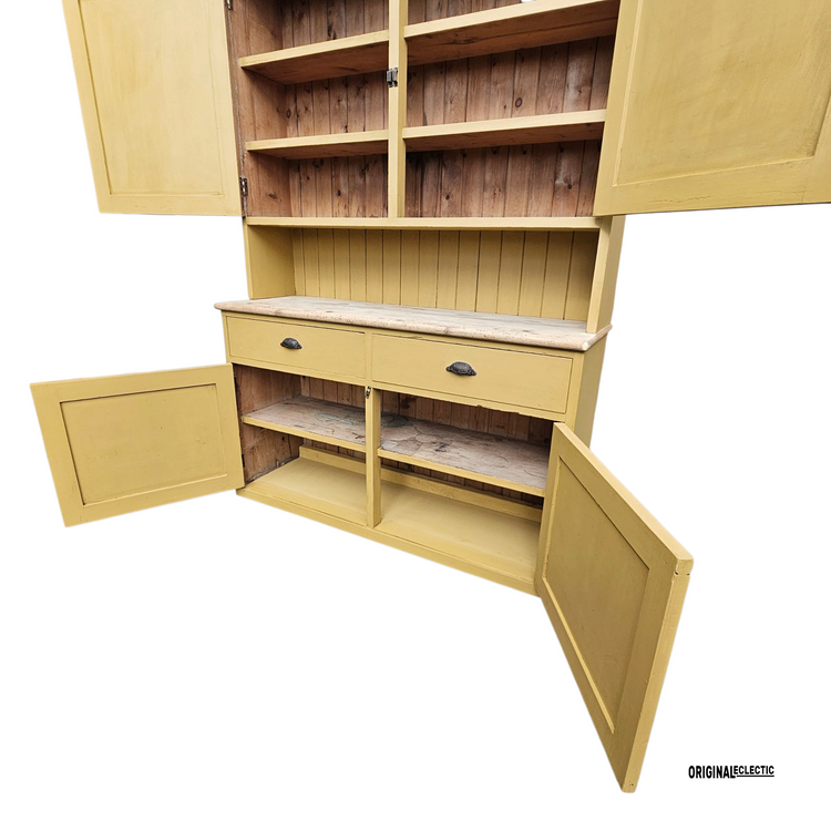 Large antique pine housekeepers Cupboard Dresser mustard yellow