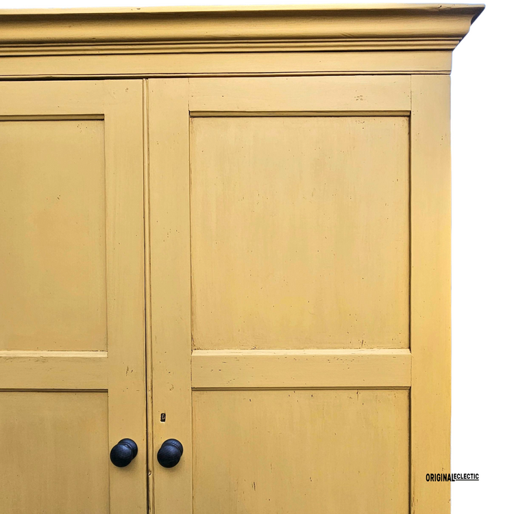 Large antique pine housekeepers school Cupboard mustard yellow