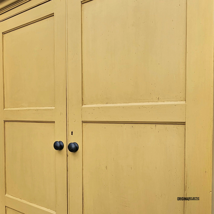 Large antique pine housekeepers school Cupboard mustard yellow