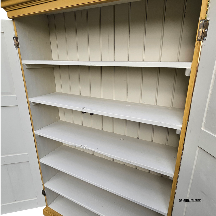Large antique pine housekeepers school Cupboard mustard yellow