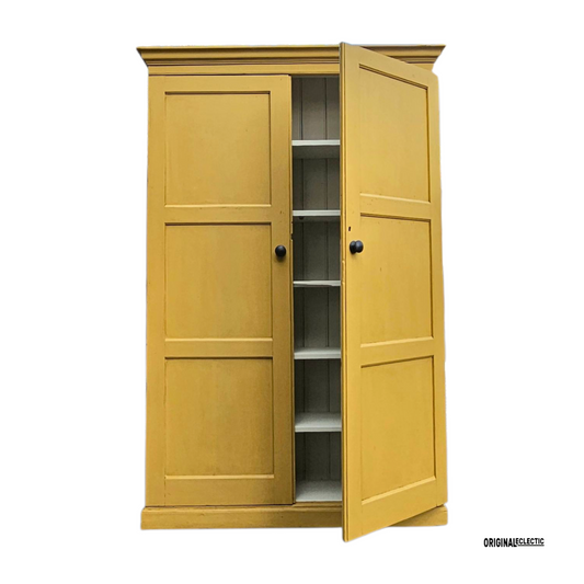 Large antique pine housekeepers school Cupboard mustard yellow