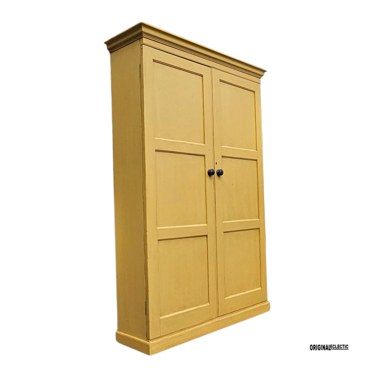 Large antique pine housekeepers school Cupboard mustard yellow