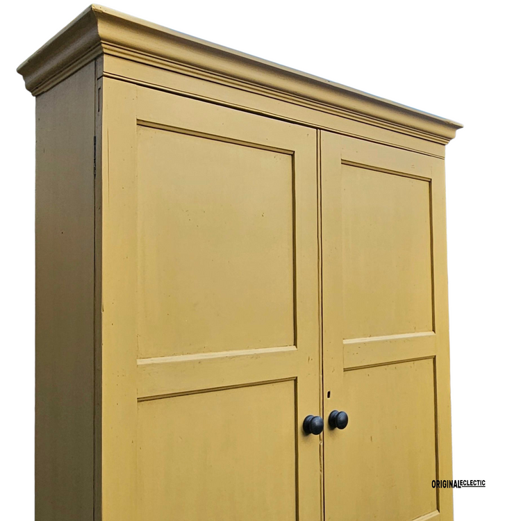 Large antique pine housekeepers school Cupboard mustard yellow