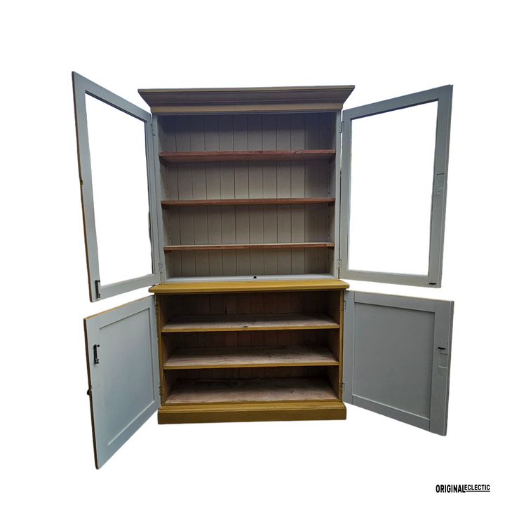 Antique glazed display Cupboard Dresser mustard yellow