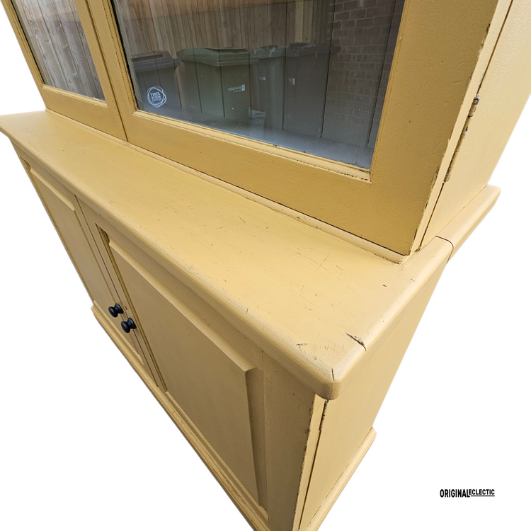 Antique glazed display Cupboard Dresser mustard yellow