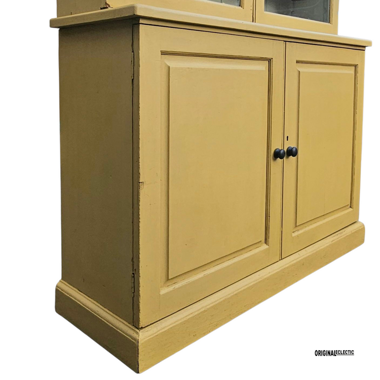 Antique glazed display Cupboard Dresser mustard yellow