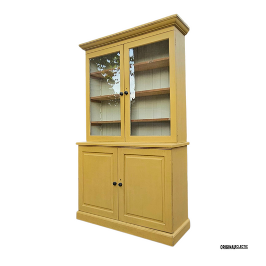 Antique glazed display Cupboard Dresser mustard yellow
