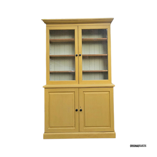 Antique glazed display Cupboard Dresser mustard yellow