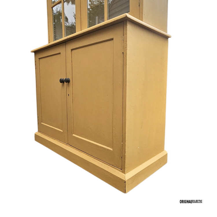 Antique glazed display Cupboard Dresser mustard yellow