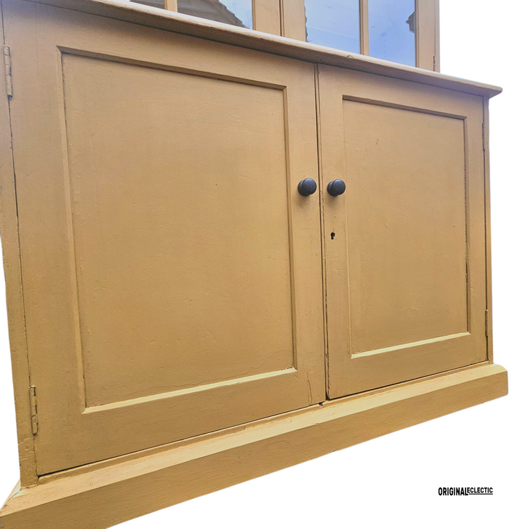 Antique glazed display Cupboard Dresser mustard yellow